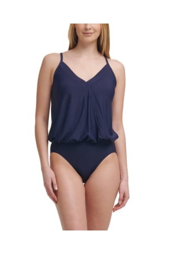 Crossover Blouson Wrap One-Piece Navy 18