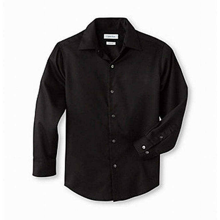 Calvin Klein Boys 8 20 Black Long Sleeve Sateen Dress Shirt
