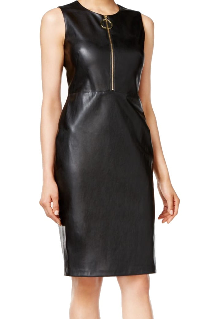Calvin Klein NEW Black Women's Size 2XS Faux Leather Sheath Dress -  Walmart.com
