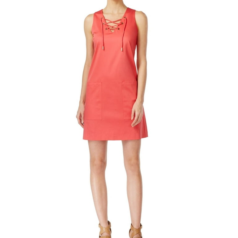 Calvin Klein NEW Pink Watermelon Womens Size 16 Laced Up Sheath Dress Walmart