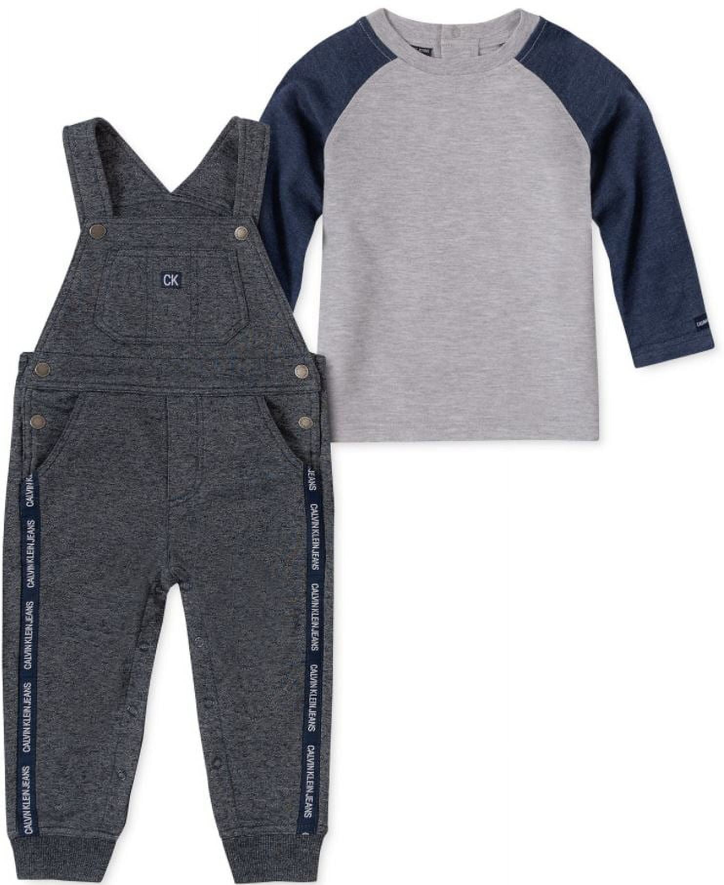 Calvin Klein Navy Blue Baby Boys 2 Pc. Raglan T Shirt French Terry Overalls Set 3 6 Months
