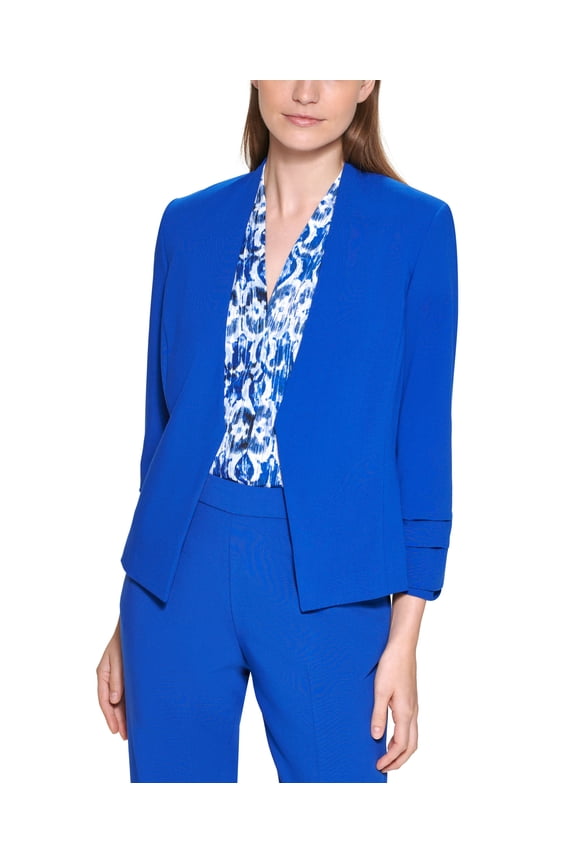 Open Front 3/4 Sleeve Cropped Blazer Klein Blue 12