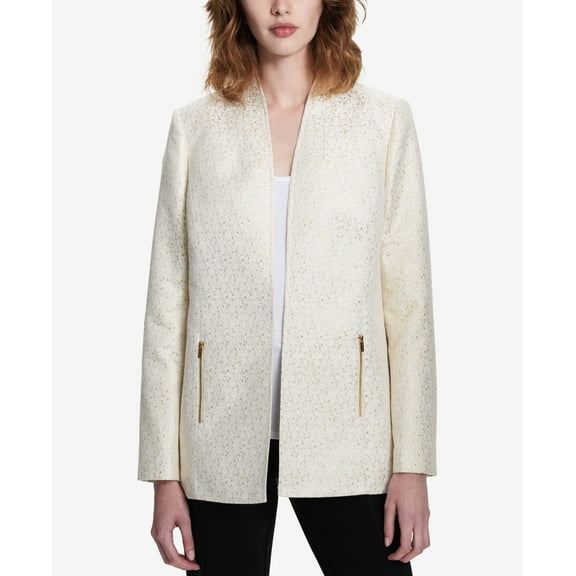 Calvin Klein Open Front Metallic Blazer Creamgold 12