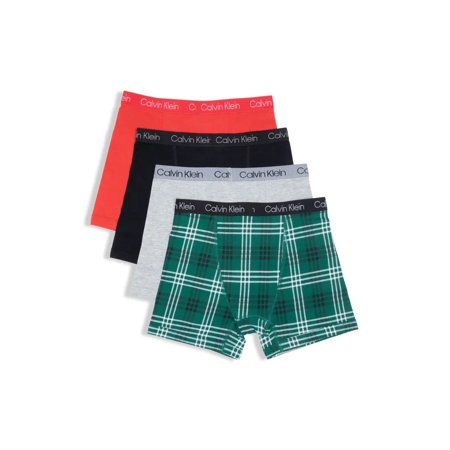 Calvin Klein PLAID Kids' 4-Pack Boxer Briefs, US Small