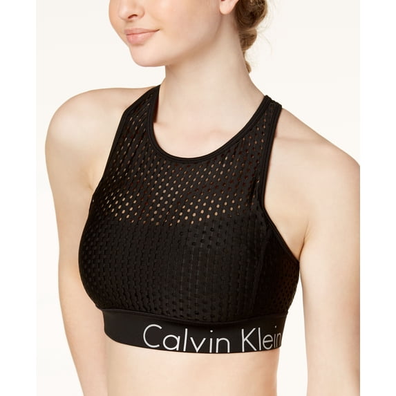 Calvin Klein Performance Mesh Cross Back Medium Support Sports Bra Black S