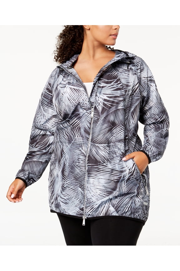Performance Plus Size Printed Hooded Jacket Jacke Black Combo 1X