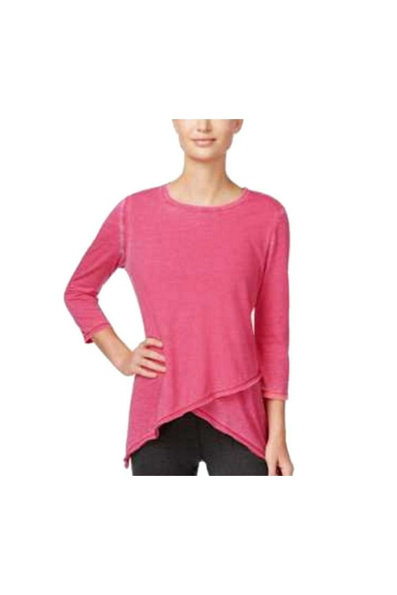 Women's Asymmetrical-Hem Heathered Top, Pink, XS