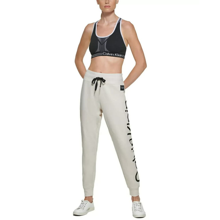 Calvin Klein Performance Women's Flocked Logo Jogger Pants Beige Oat Size L  $80