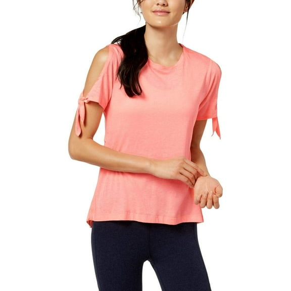 Calvin Klein Performance Women's ICY Wash Cold-Shoulder Vented-Back Soft T-Shirt, Coral, XL