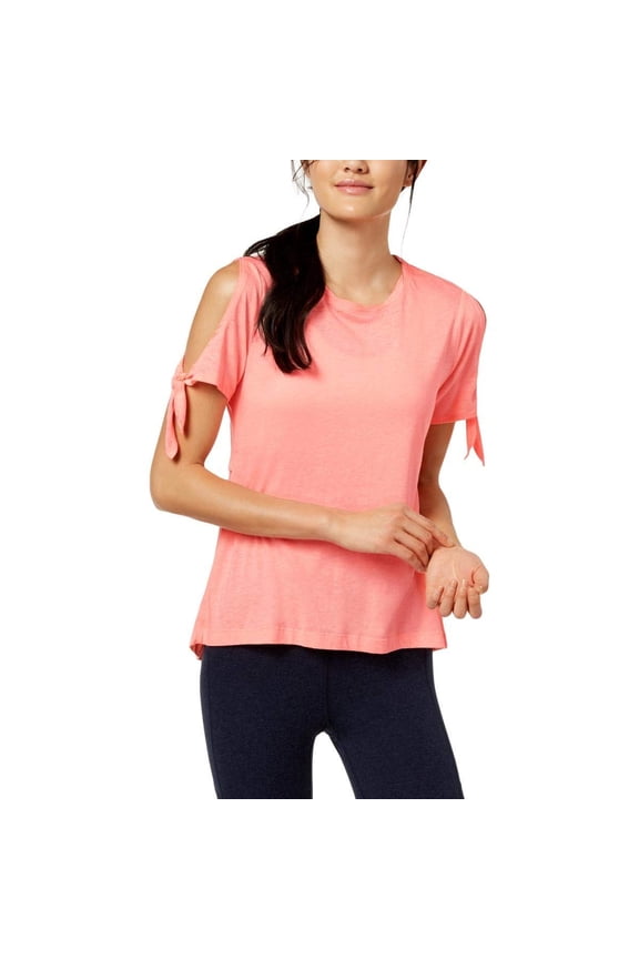 Women's ICY Wash Cold-Shoulder Vented-Back Soft T-Shirt, Coral, XL