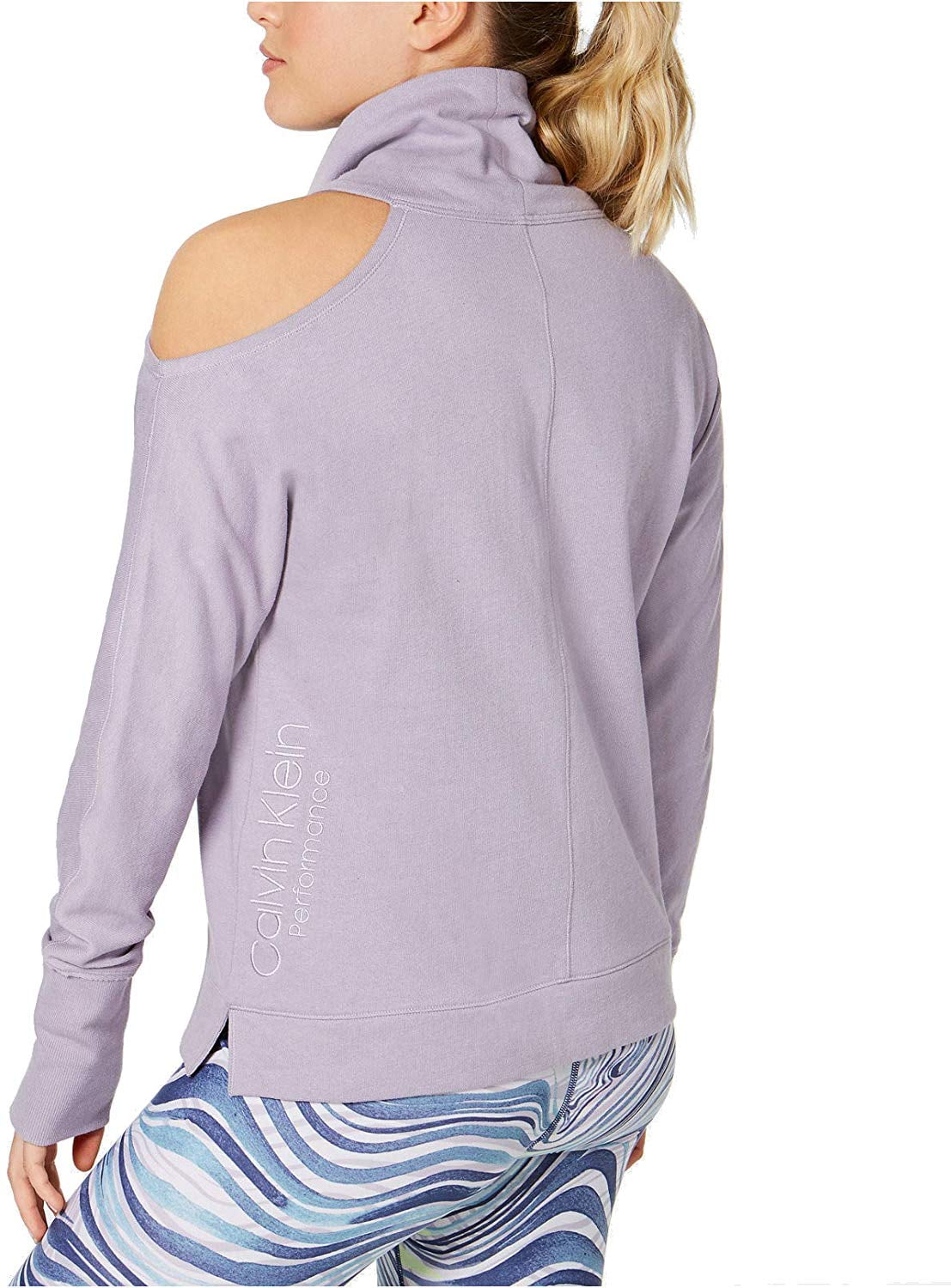 Calvin Klein Performance Women s Mock Neck Cold Shoulder Top Purple XS Walmart