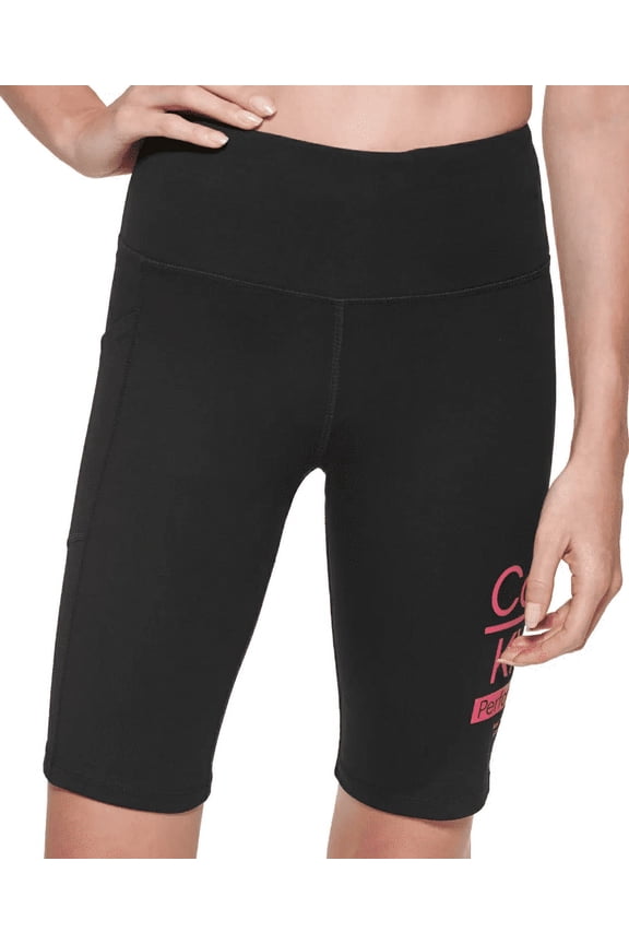 Performance Women's Split Logo High Waist Biker Shorts, Black, Small