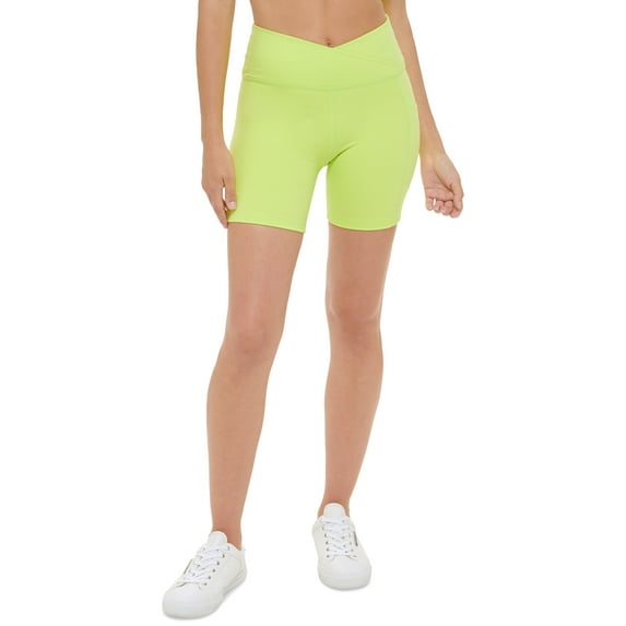 Calvin Klein Performance Womens Crossover Waist Bike Shorts Lime Fizz S