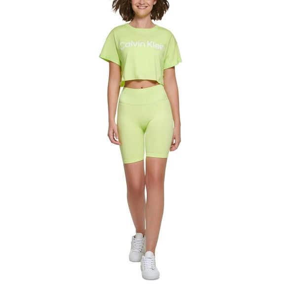 Calvin Klein Performance Womens Logo Cropped T-Shirt Lime Fizz S