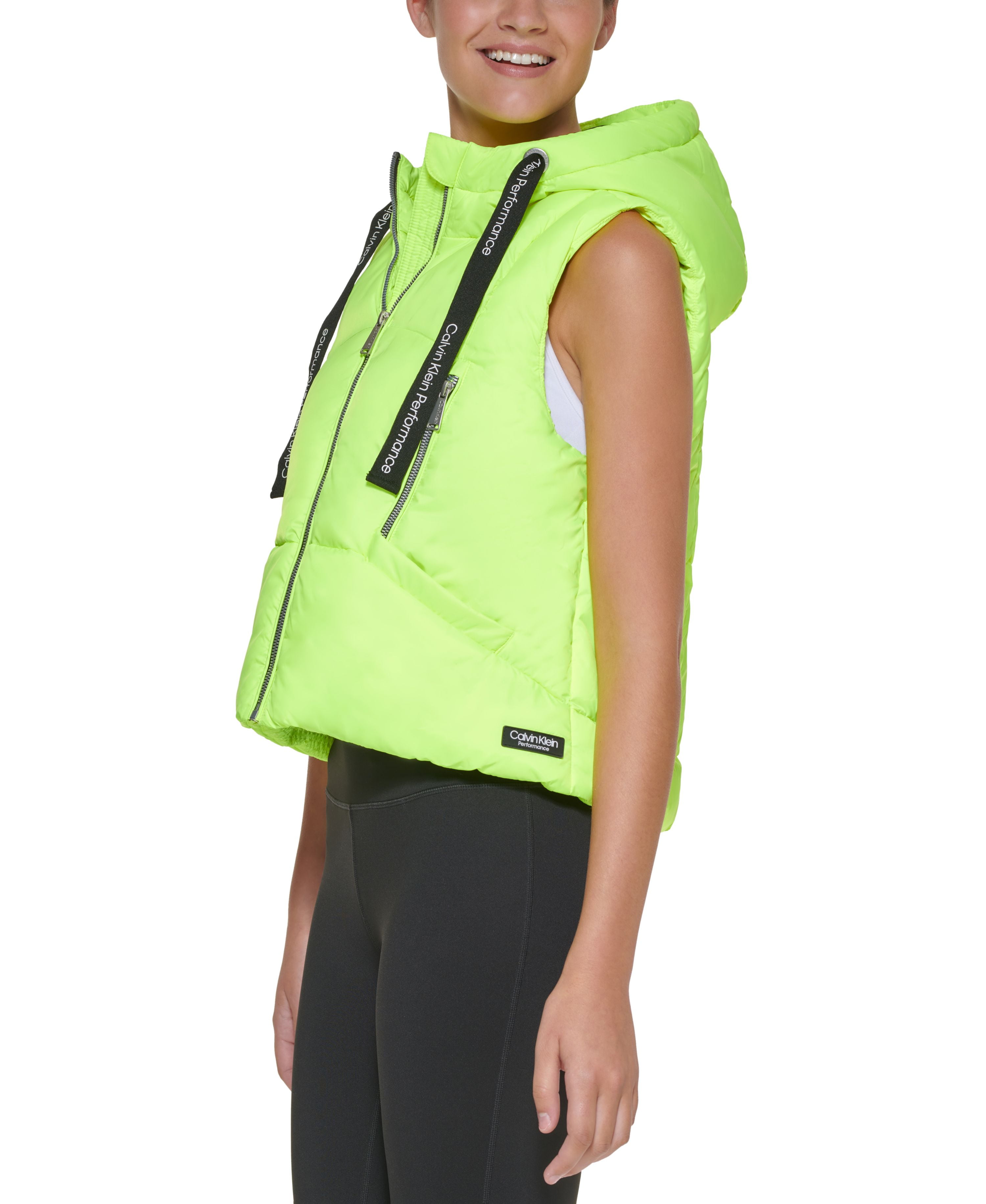 Calvin Klein Performance Womens Oversized Cropped Puffer Vest Lime Volt L