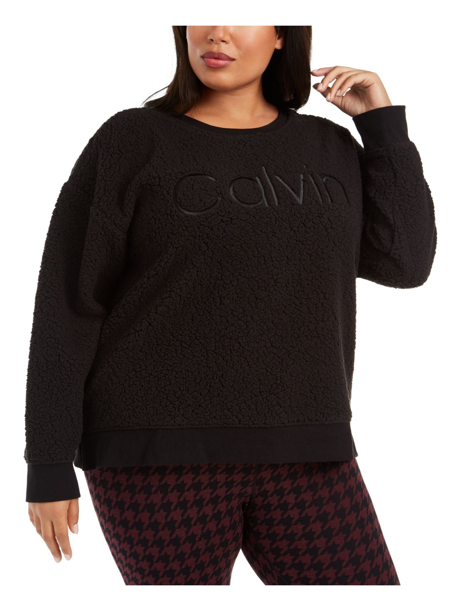 Calvin Klein Performance Womens Plus Embroidered Fitness Sweatshirt Black 1X