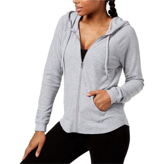 Calvin Klein Womens Ruched-Sleeve Hoodie Sweatshirt, Grey, Plus Size, 1X