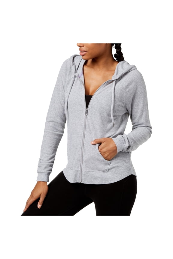 Womens Ruched-Sleeve Hoodie Sweatshirt, Grey, Plus Size, 3X