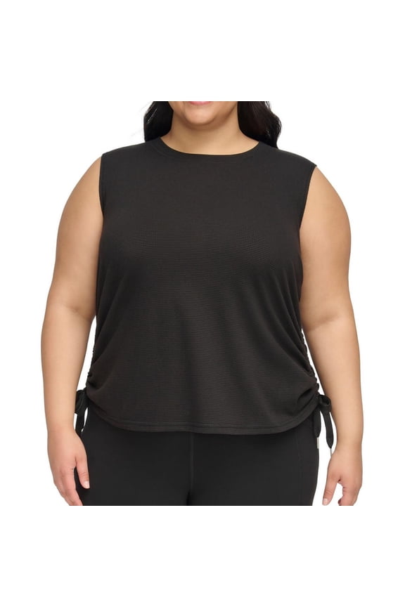 Calvin Klein Womens Knit Shirred Sleeveless Blouse Top, Black, Plus Size, 3X