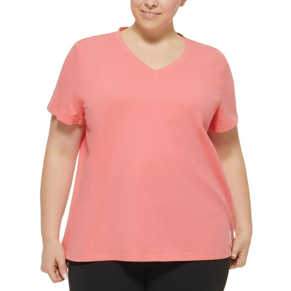 Calvin Klein Performance Womens Plus V-Neck Fitness Pullover Top Candy 2X