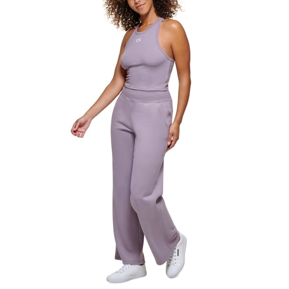 Calvin Klein Performance Womens Wide Leg Fleece High Waist Pant Smokey Lilac M