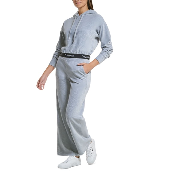 Calvin Klein Performance Womens Wide Leg Velour Pants Pearl Grey Heather XS