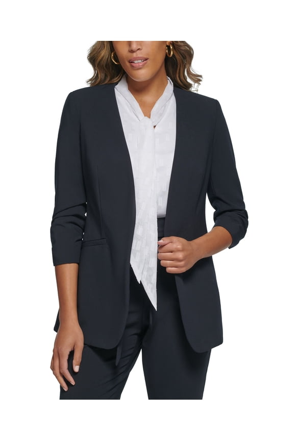 Petite Open Front Scrunched Sleeve Jacket Navy 8P