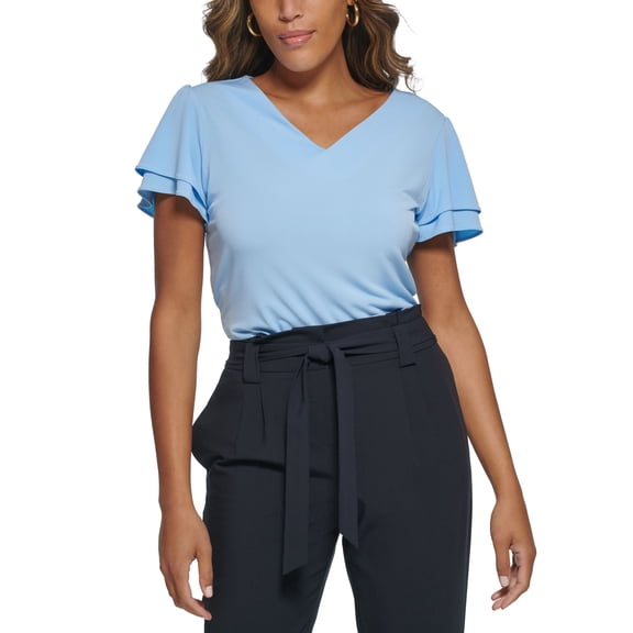Calvin Klein Petite Ruffled Sleeve Blouse Limoges PS