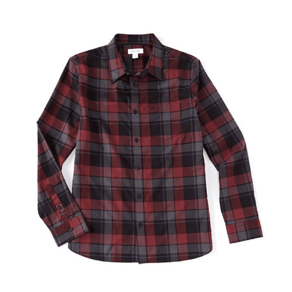Calvin Klein Plaid Melange Flannel Long-Sleeve Woven Shirt Wine Tasting Size L