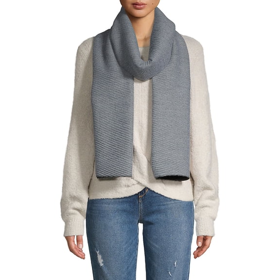 Calvin Klein Women's Double Faced Pleated Blanket Scarf Wrap Med Gray One Sz $48