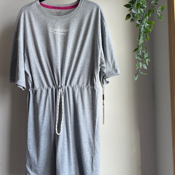Calvin Klein Plus Cotton Drawstring T- Pearl Shirt Dress Grey Heather  2X,MSRP$60 - Walmart.com