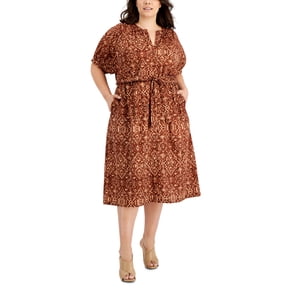 Calvin Klein Plus Size Cotton Batik Print Shirtdress Terra Multi 24W