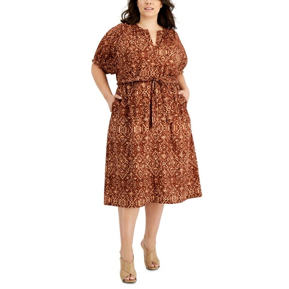 Calvin Klein Plus Size Cotton Batik Print Shirtdress Terra Multi 24W