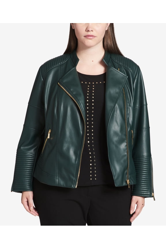 Plus Size Faux Leather Moto Jacket Vicuna 0X