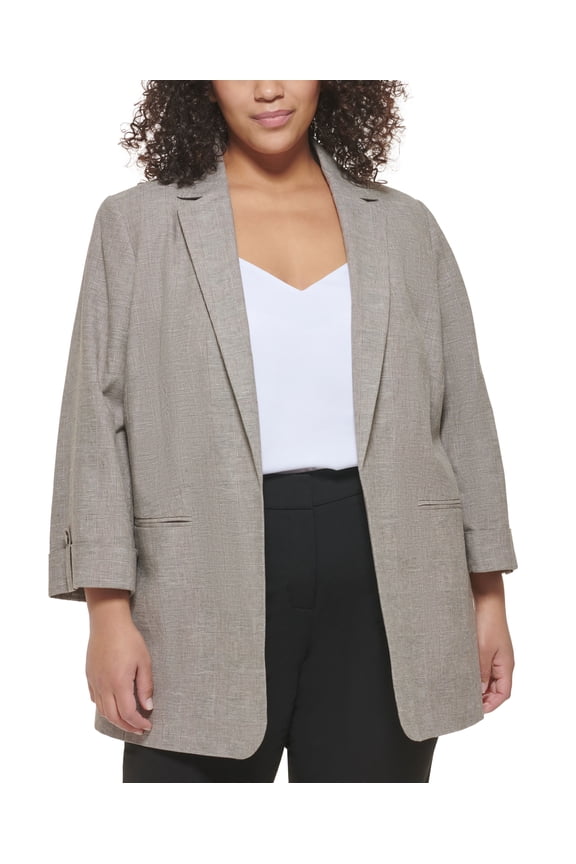 Plus Size Linen Glen Plaid Blazer Luggage Multi 14W