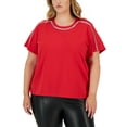 thumbnail image 1 of Calvin Klein Plus Size Rhinestone Trim Crewneck Top Rouge 0X, 1 of 1
