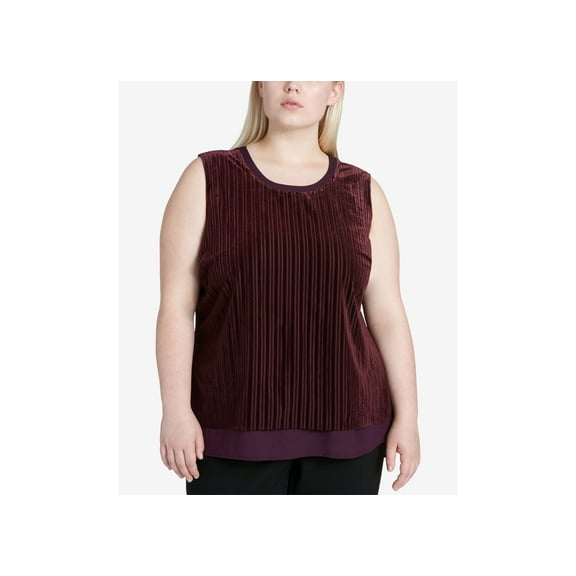 Calvin Klein Plus Size Ribbed Velvet Layered Look Shell Aubergine 1X