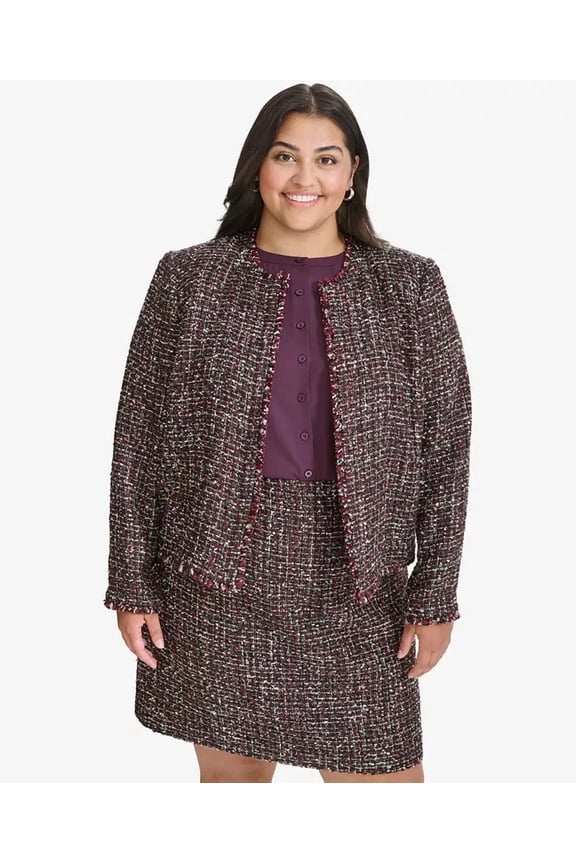 Plus Size Tweed Open-Front Jacket - Blck Multi Size 16W