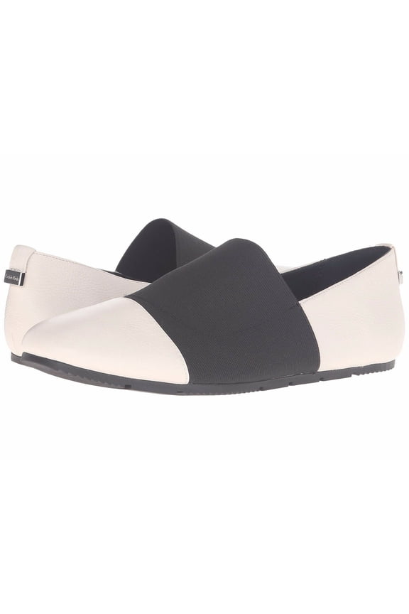 Poppia Waxy 6.5 M White Black Tumbled Leather Elastic Flat Loafers New