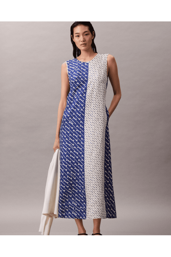 Printed Color-Block Sleeveless Dress, Small