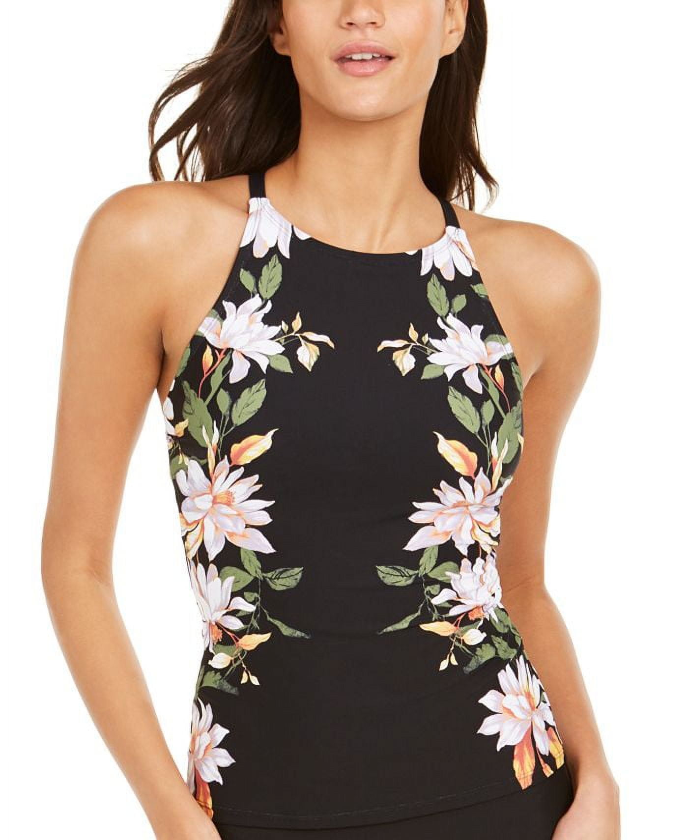 Calvin Klein ROSEWOOD BLACK Printed High-Neck Crossback Tankini