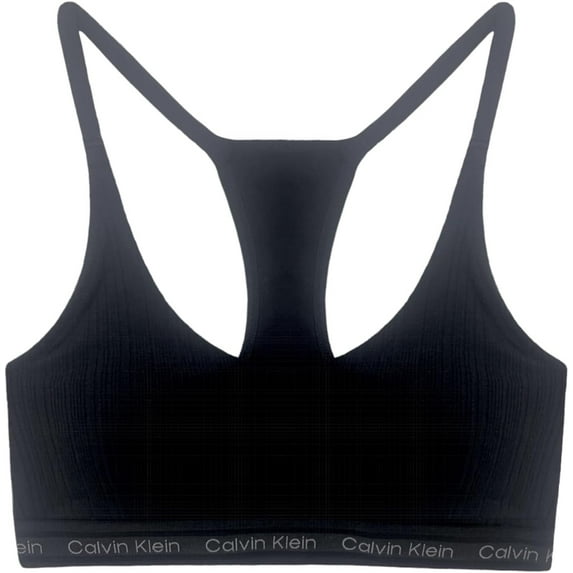 Calvin Klein Refined Rib Logo Racerback Bralette as1, Alpha, m, Regular, Regular, Blackqp2940-001/b