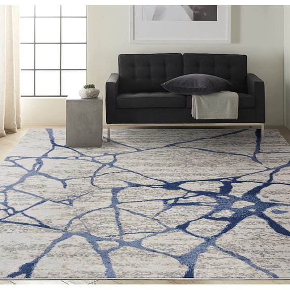 Calvin Klein River Flow Ivory Blue 710 x 910 Area Rug, Modern, Abstract, Easy Cleaning, Non Shedding, Bed Room, Living Room, Dining Room, Kitchen 8 x 10