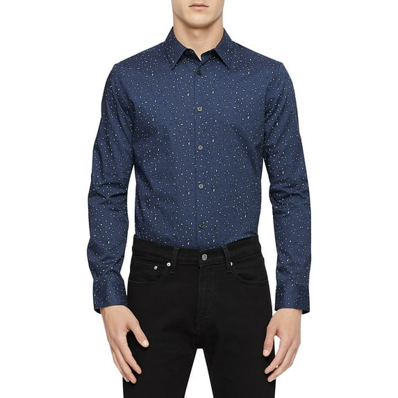 Calvin Klein Royal Paisley Shirt, Navy Blue, XL.