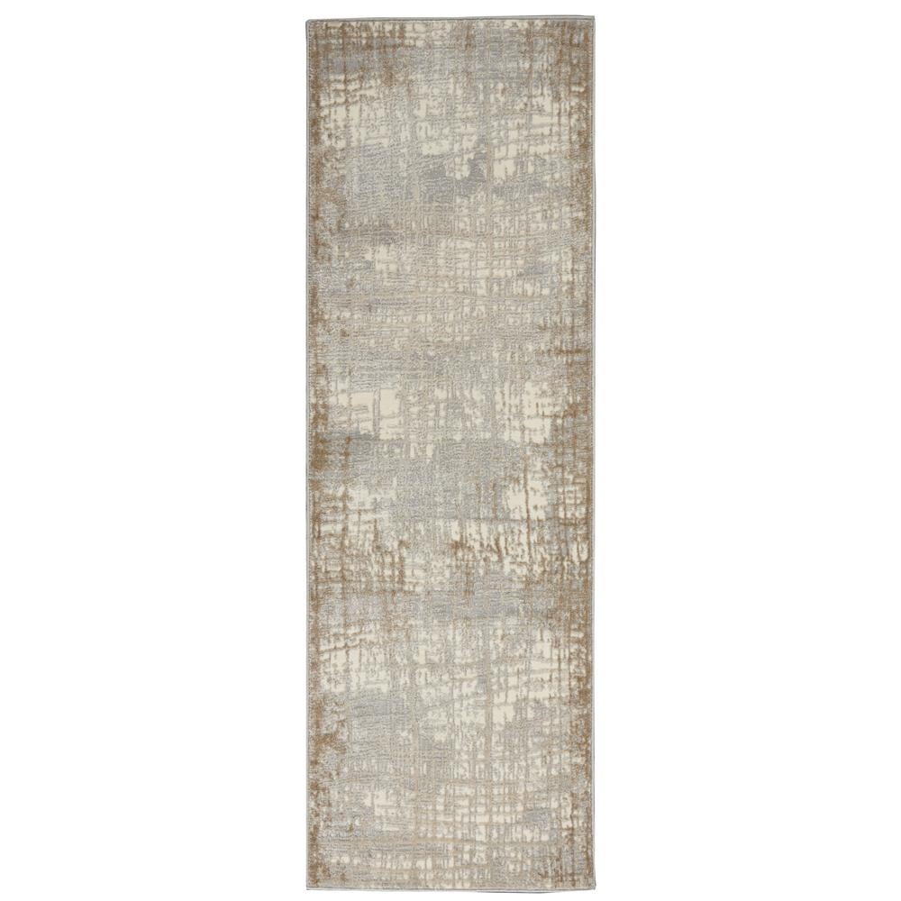 Luxurious Ivory Taupe Abstract Synthetic Runner Rug 2'3" x 7'3"