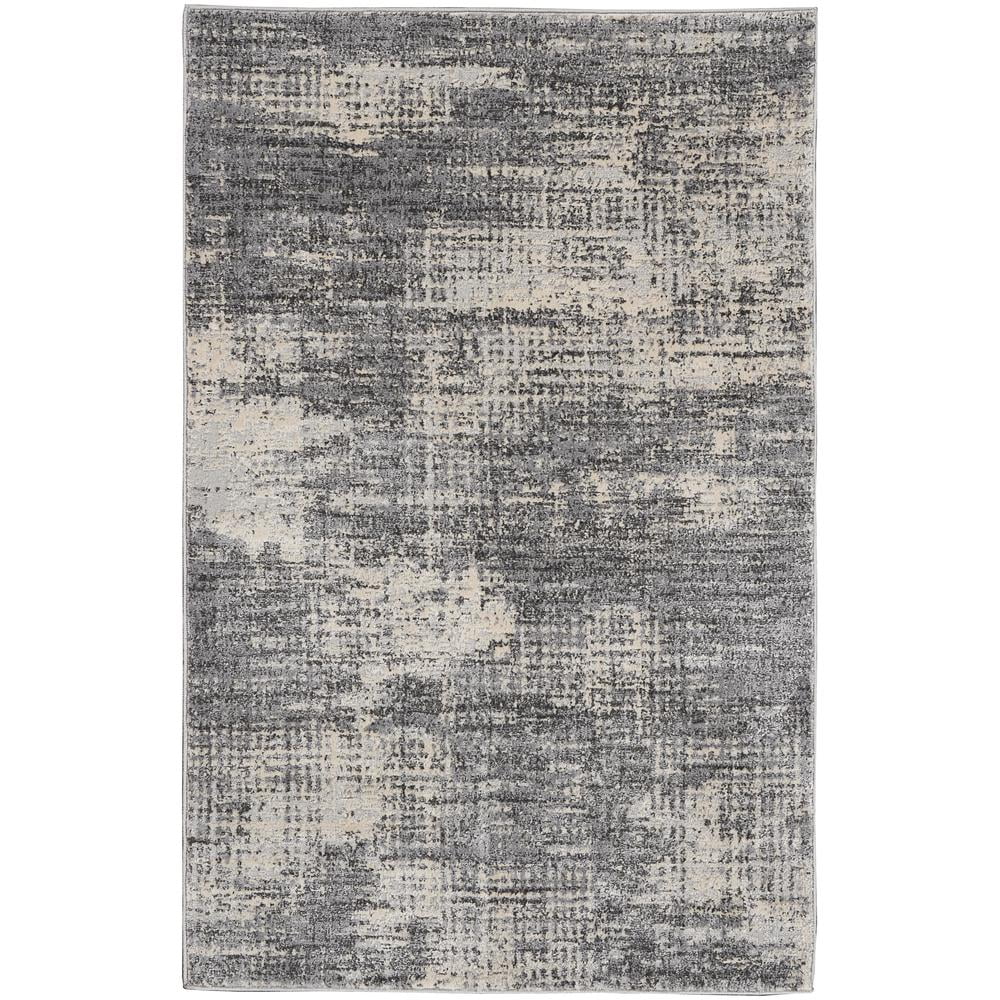 Rectangular Grey and Beige Abstract Synthetic Rug