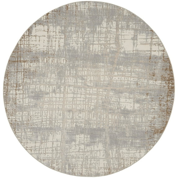 Calvin Klein Rush Contemporary Abstract Area Rug 8' Round - Ivory/Taupe