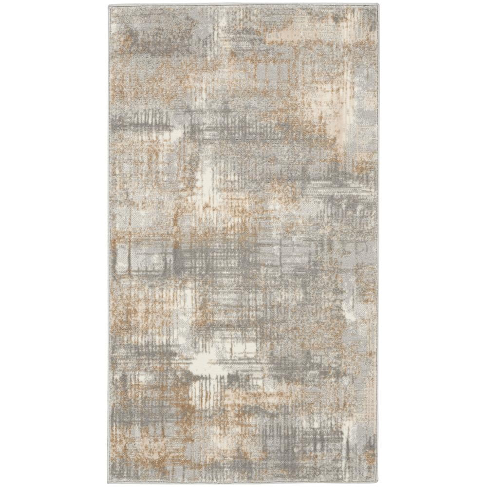 Grey and Beige Abstract Wool Cotton Area Rug 2'2" x 3'9"