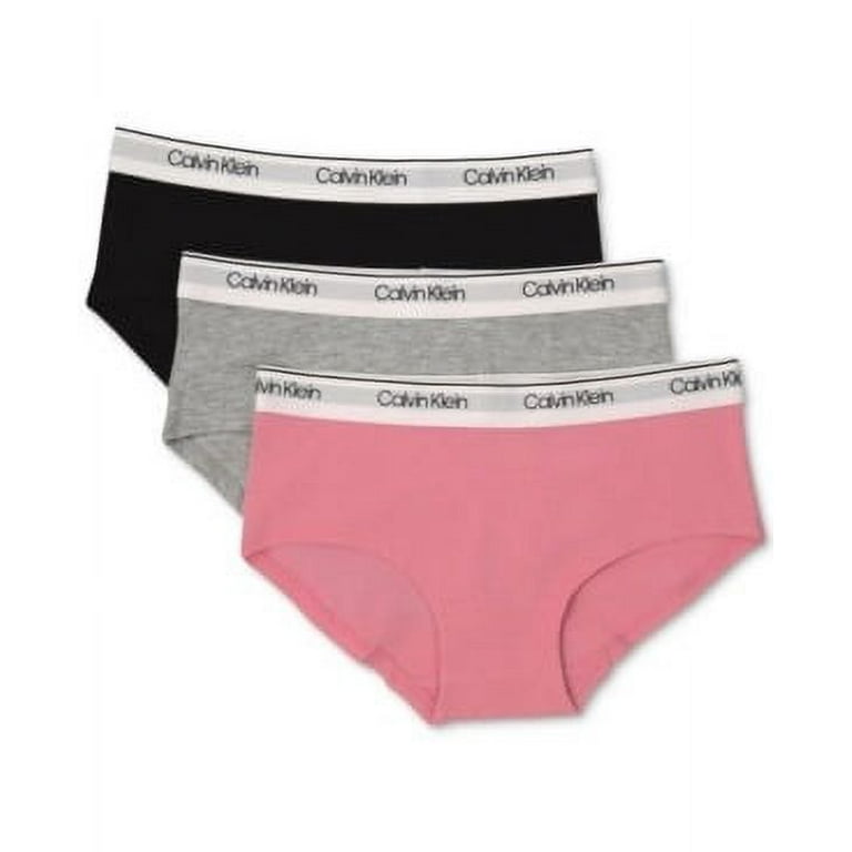 Calvin Klein SACHET PINK/HEATHER GRAY/BLACK Girls 3-Pk. Panty, US Medium  (7/8)