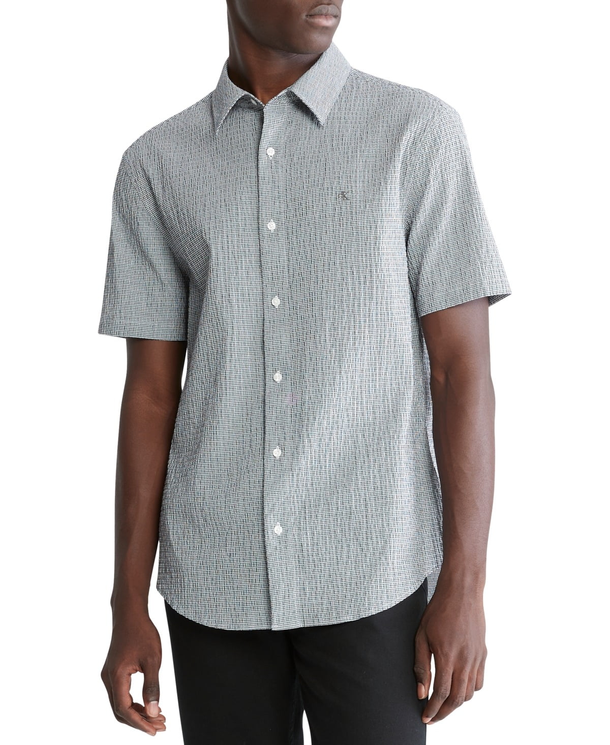 Calvin Klein Men's Crinkle Check Regular Fit Short-Sleeve Shirt - Steel Gray - Size L